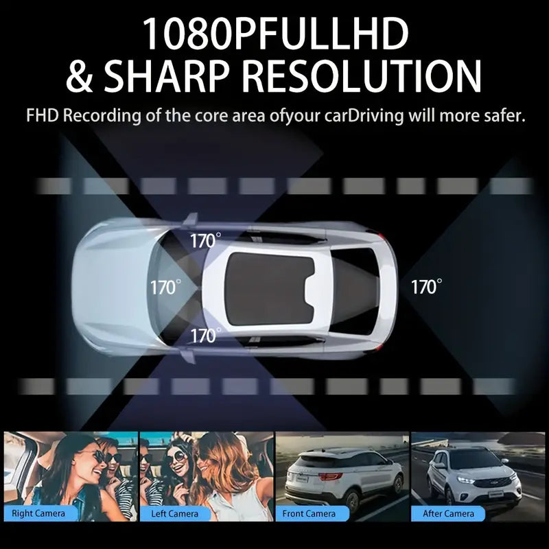 4K Quad-channel Car Dashboard Camera with 360° With Night Vision