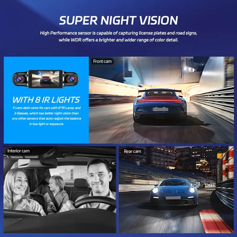 4K Quad-channel Car Dashboard Camera with 360° With Night Vision