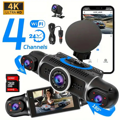 4K Quad-channel Car Dashboard Camera with 360° With Night Vision